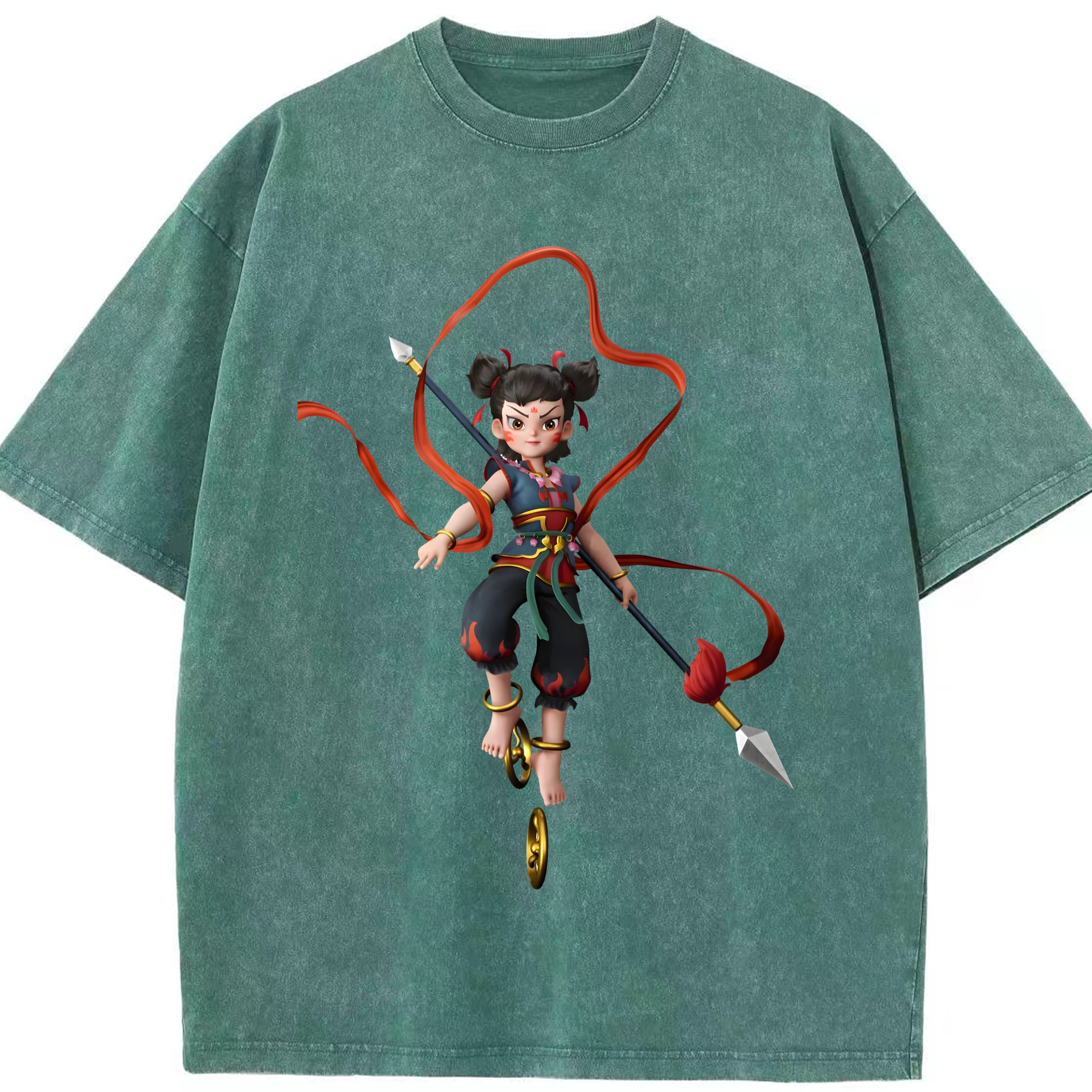 （画像用） Ne Zha 2 ナタ 魔童の大暴れ 綿100% ヴィンテージ風 半袖Tシャツ（フロントプリント）